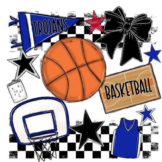 Trojans Checkers Basketball Spirit Design-Royal Blue
