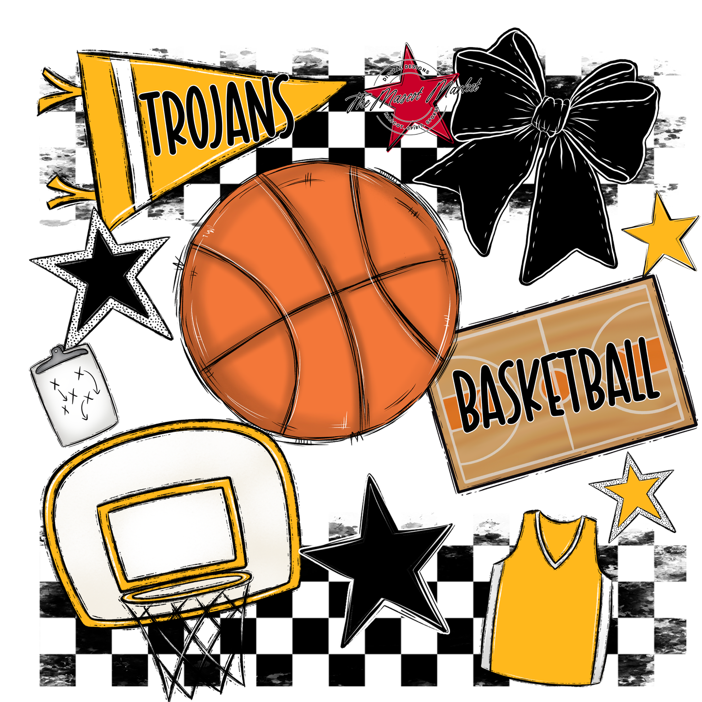 Trojans Checkers Basketball Spirit Design-Yellow