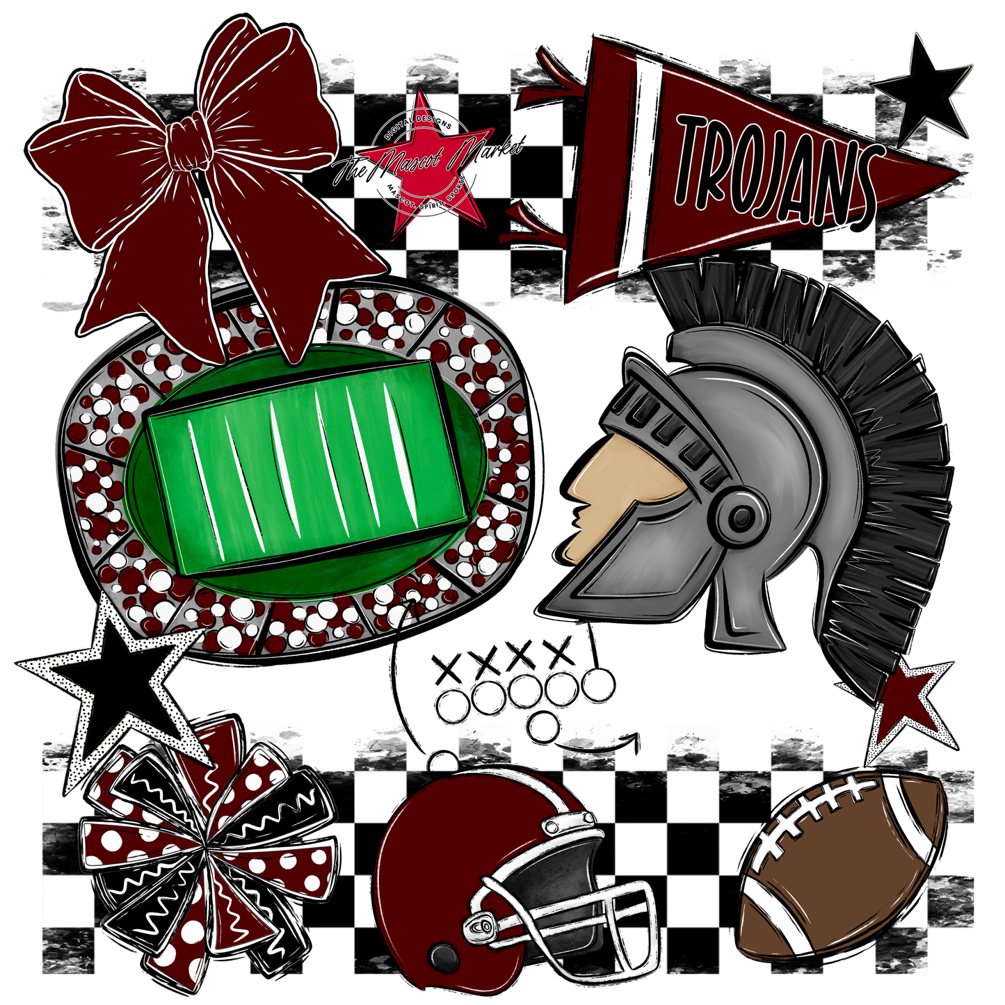 Trojans Checkers Mascot Spirit Design-Maroon
