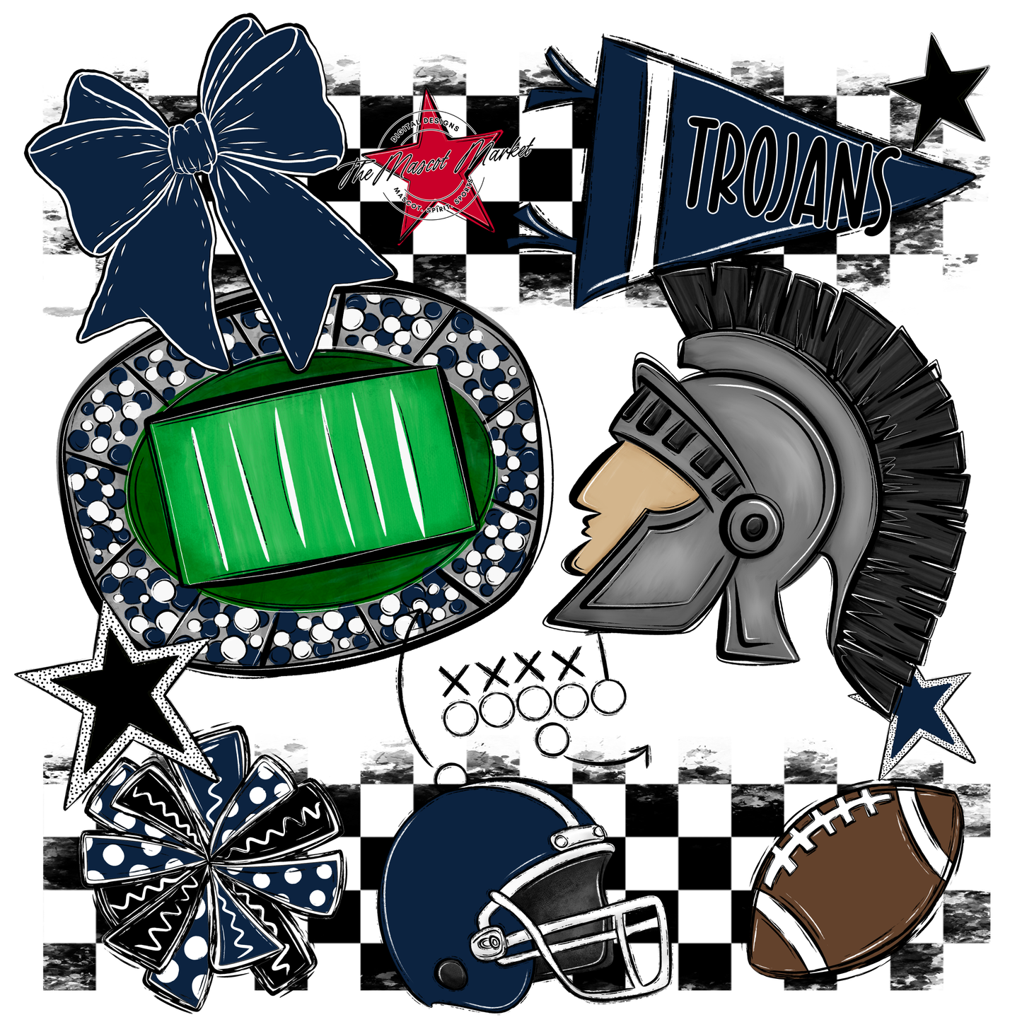 Trojans Checkers Mascot Spirit Design-Navy
