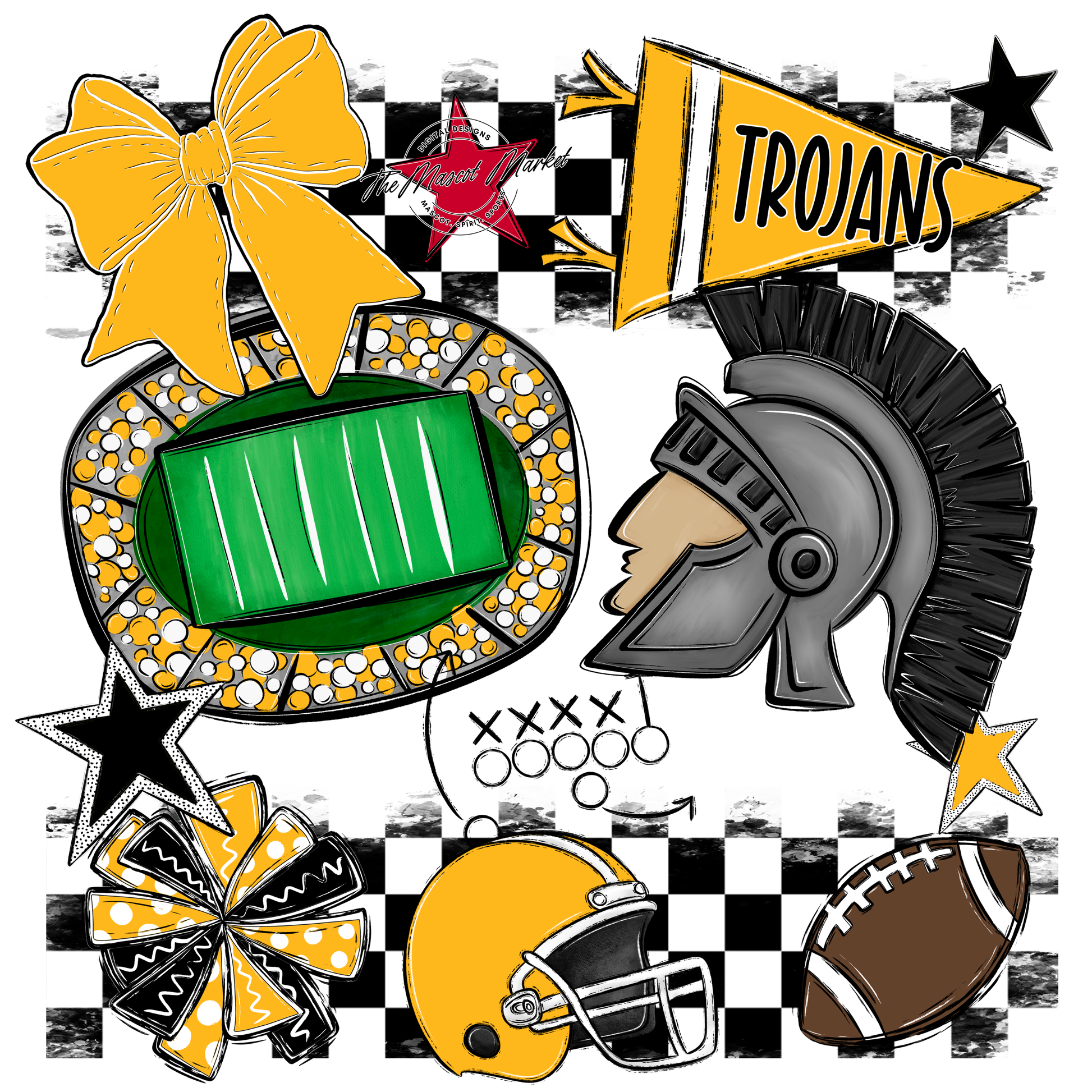 Trojans Checkers Mascot Spirit Design-Yellow