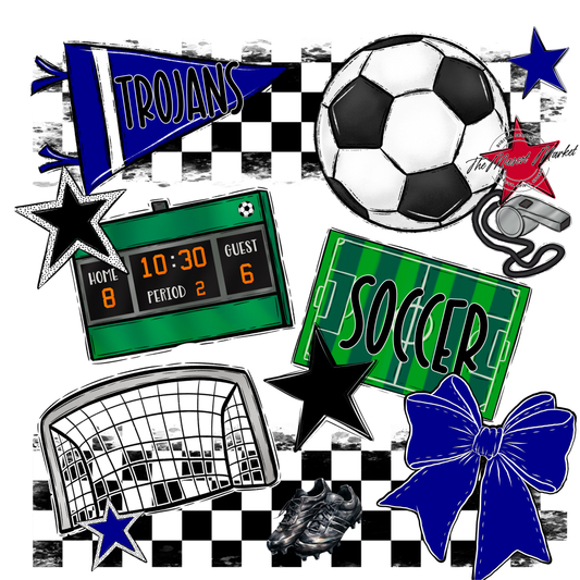 Trojans Checkers Soccer Spirit Design-Blue