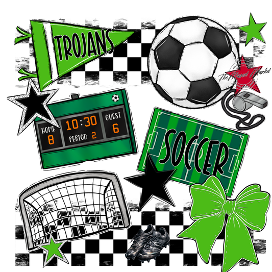 Trojans Checkers Soccer Spirit Design-Bright Green