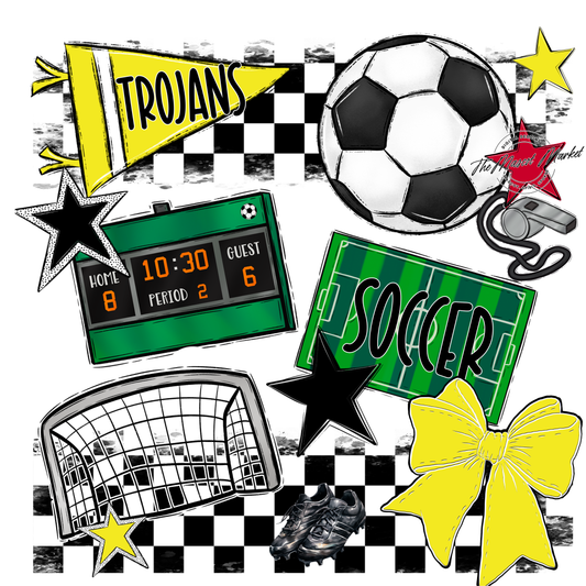Trojans Checkers Soccer Spirit Design-Bright Yellow
