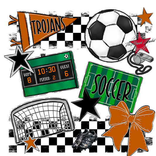 Trojans Checkers Soccer Spirit Design-Burnt Orange