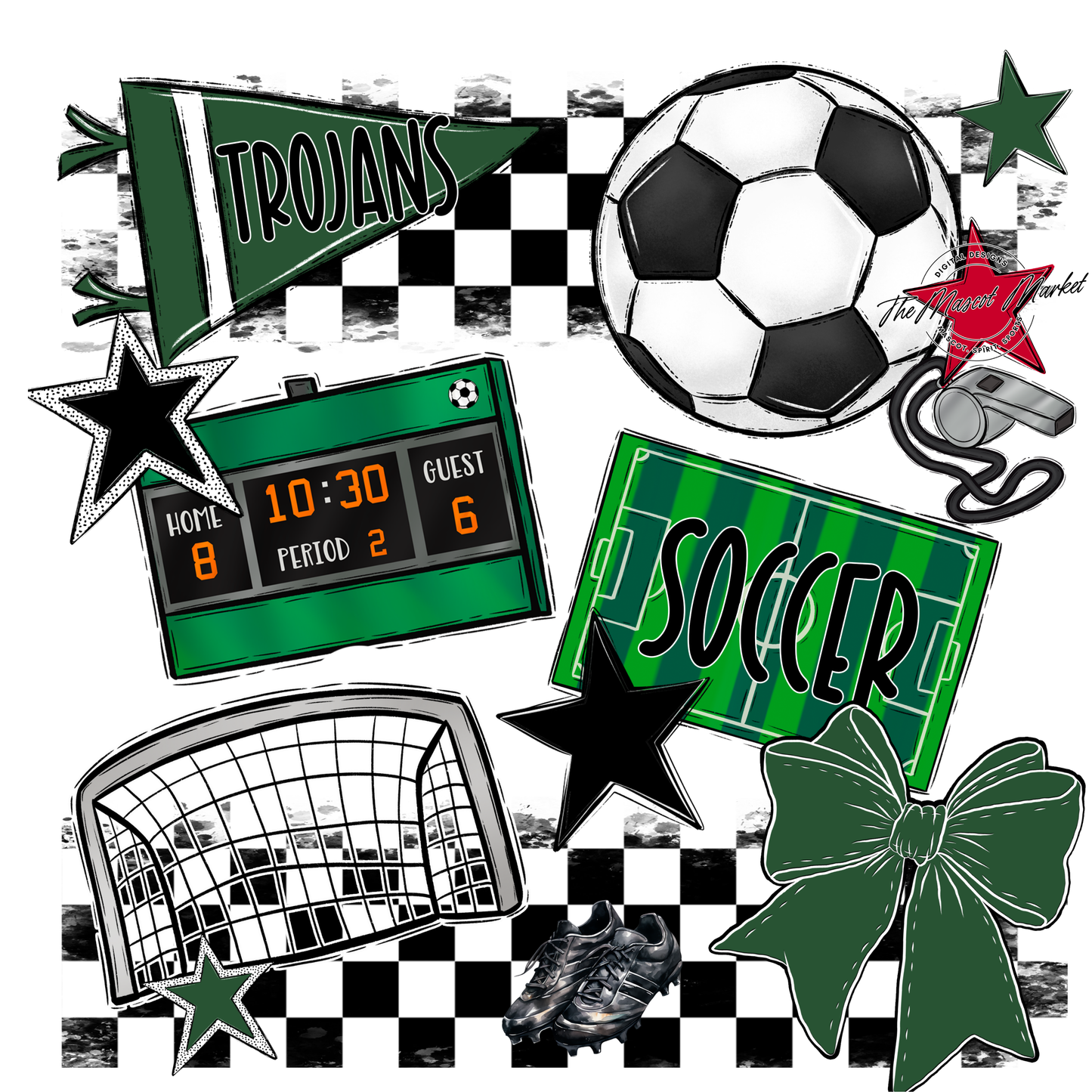 Trojans Checkers Soccer Spirit Design-Green