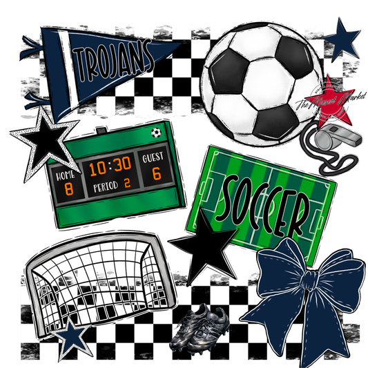 Trojans Checkers Soccer Spirit Design-Navy