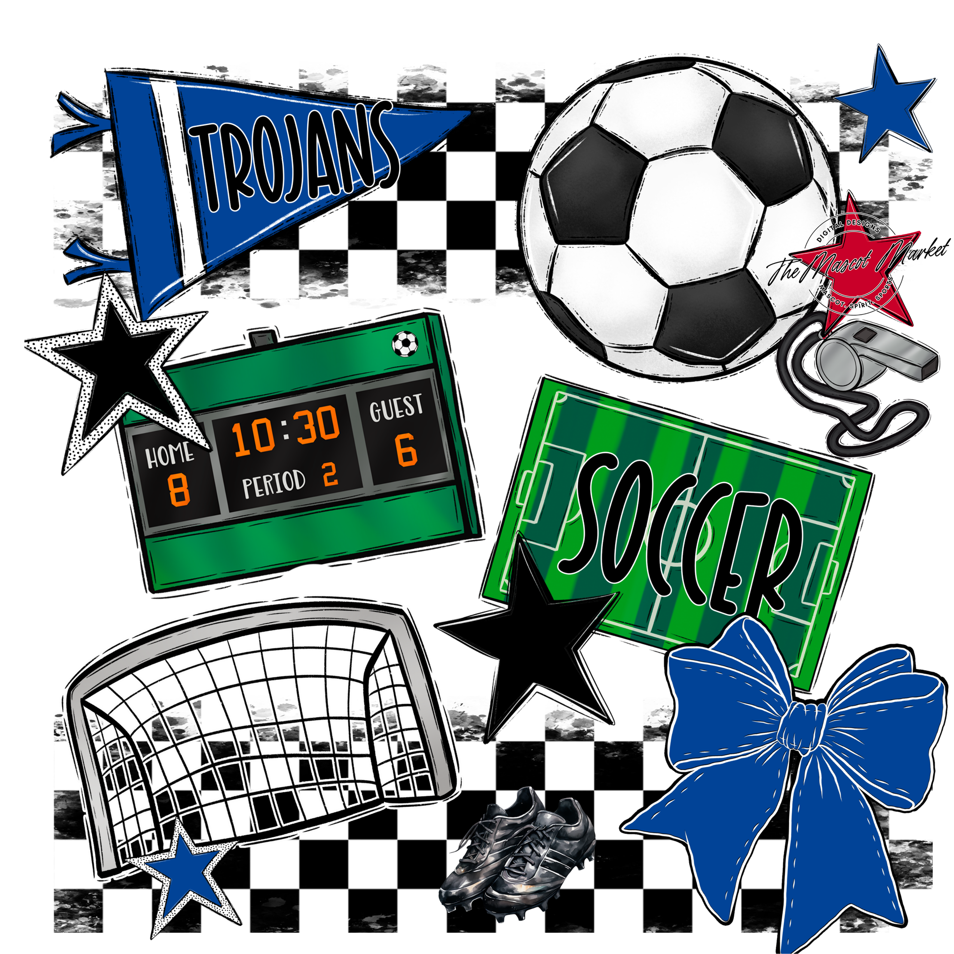 Trojans Checkers Soccer Spirit Design-Off Blue