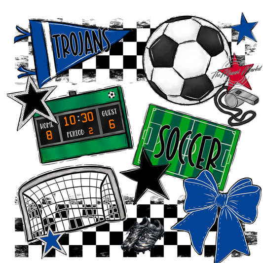 Trojans Checkers Soccer Spirit Design-Off Blue