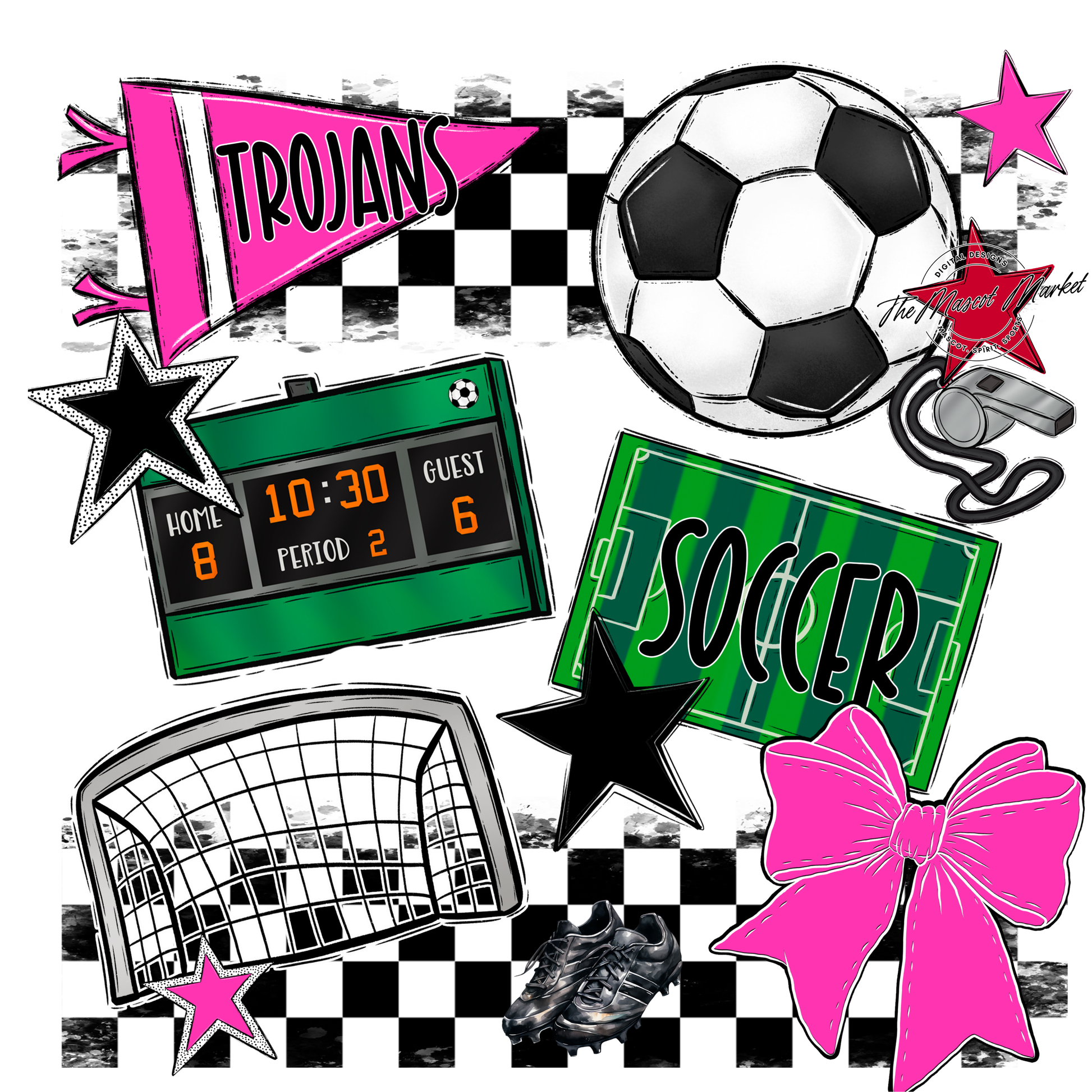 Trojans Checkers Soccer Spirit Design-Pink
