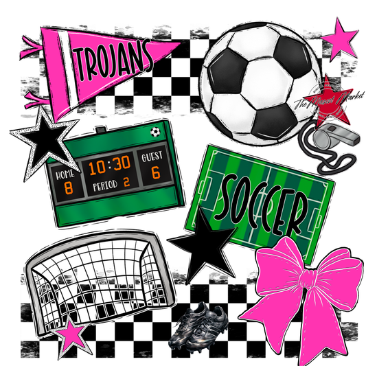 Trojans Checkers Soccer Spirit Design-Pink