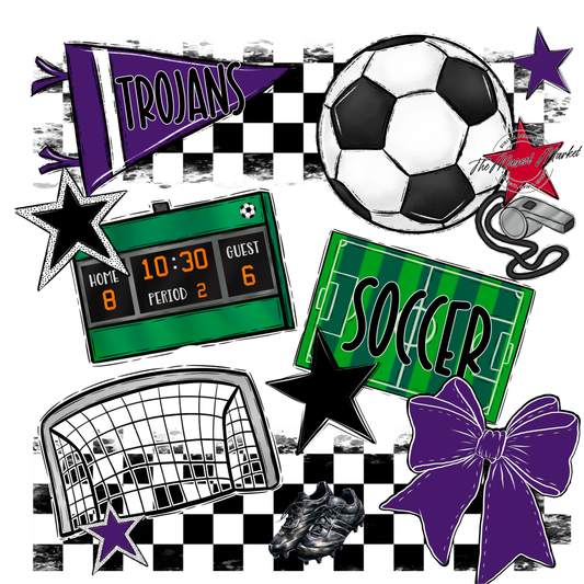 Trojans Checkers Soccer Spirit Design-Purple