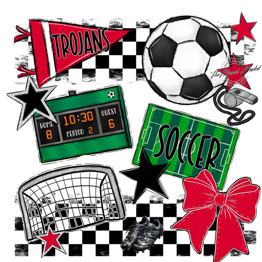 Trojans Checkers Soccer Spirit Design-Red
