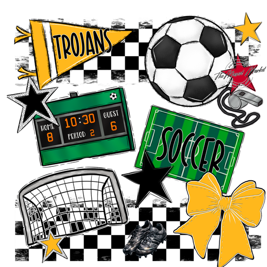 Trojans Checkers Soccer Spirit Design-Yellow
