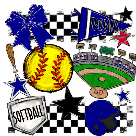 Trojans Checkers Softball Spirit Design-Blue