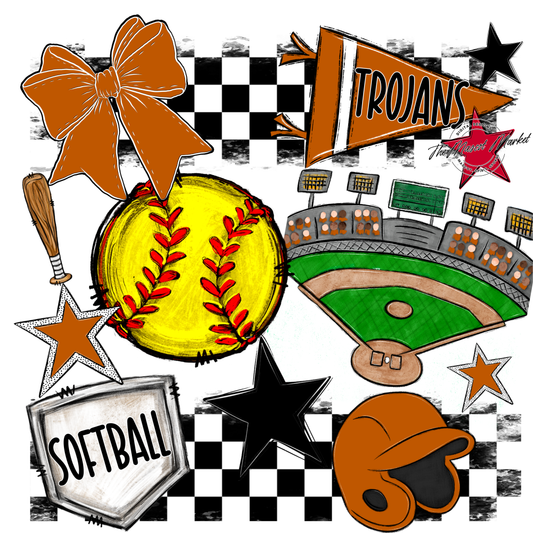 Trojans Checkers Softball Spirit Design-Burnt Orange