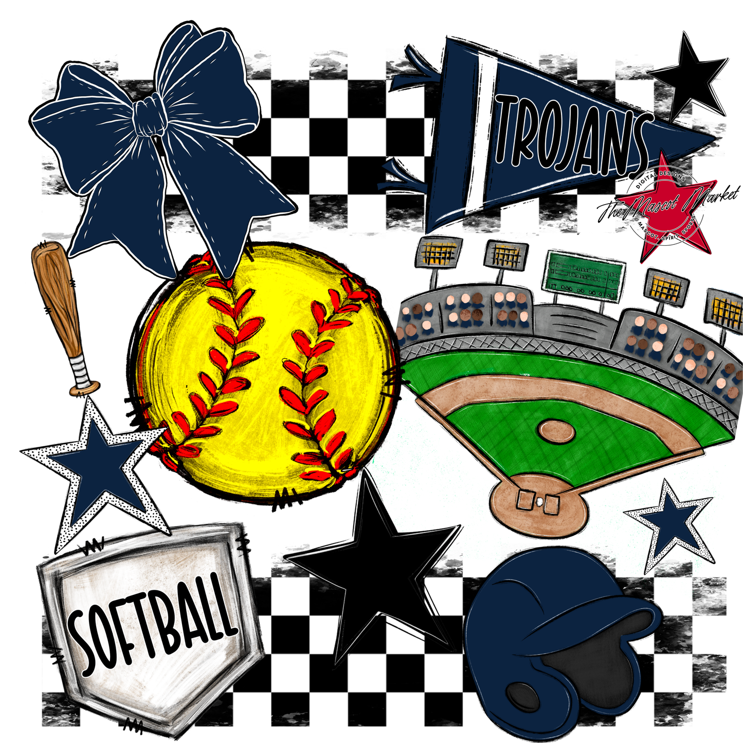 Trojans Checkers Softball Spirit Design-Navy