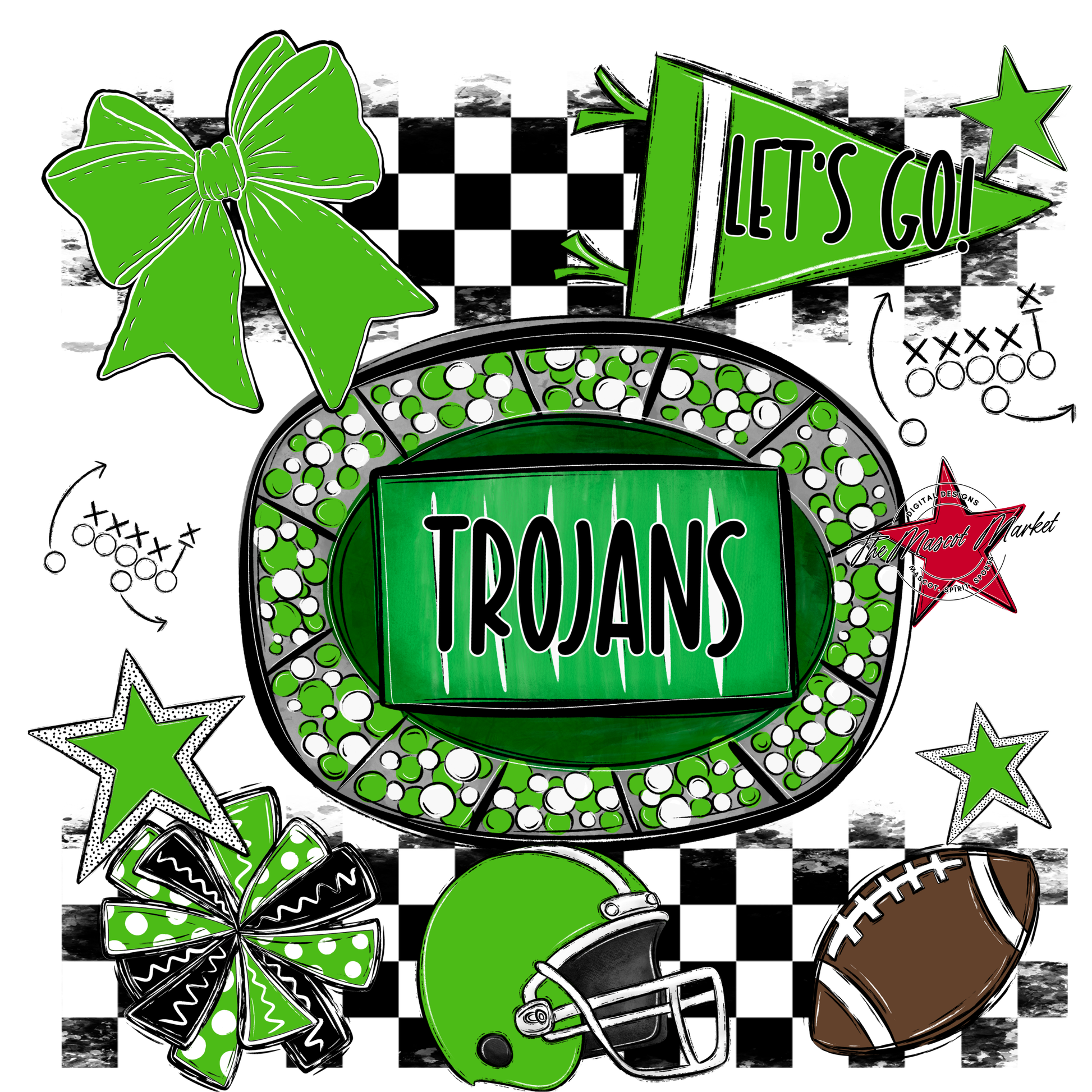 Trojans Checkers Spirit Design-Bright Green
