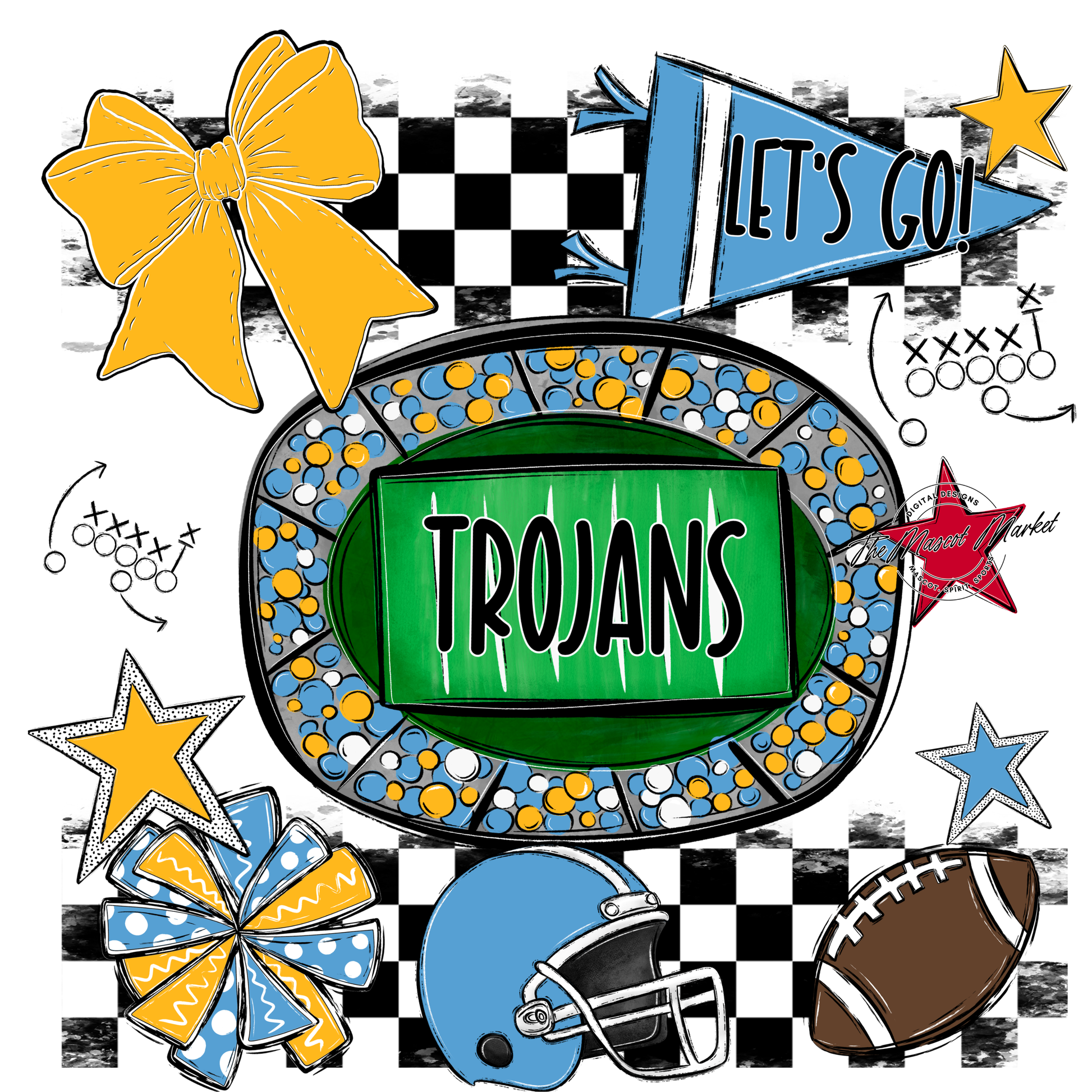 Trojans Checkers Spirit Design-Carolina Blue-Yellow