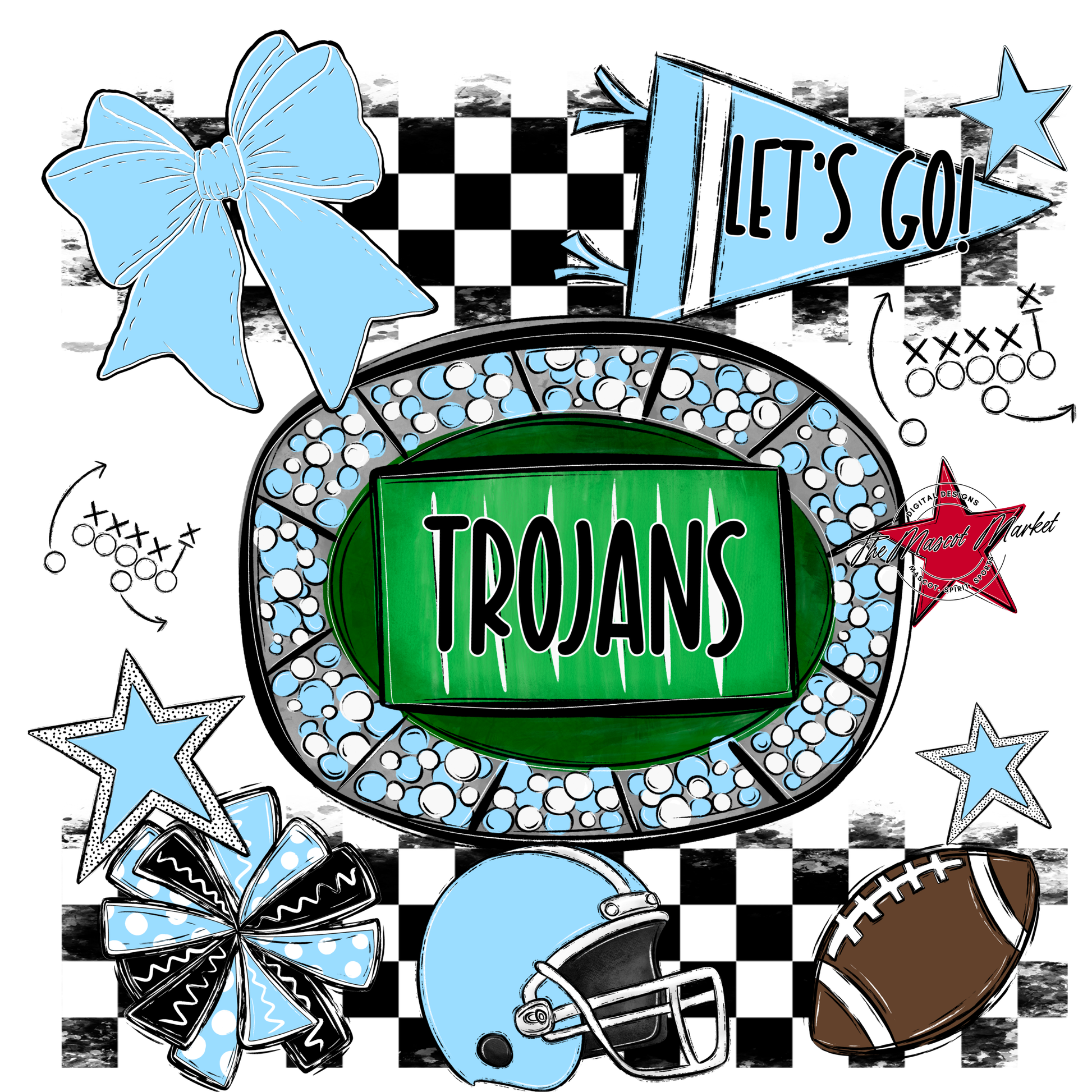 Trojans Checkers Spirit Design-Columbia Blue