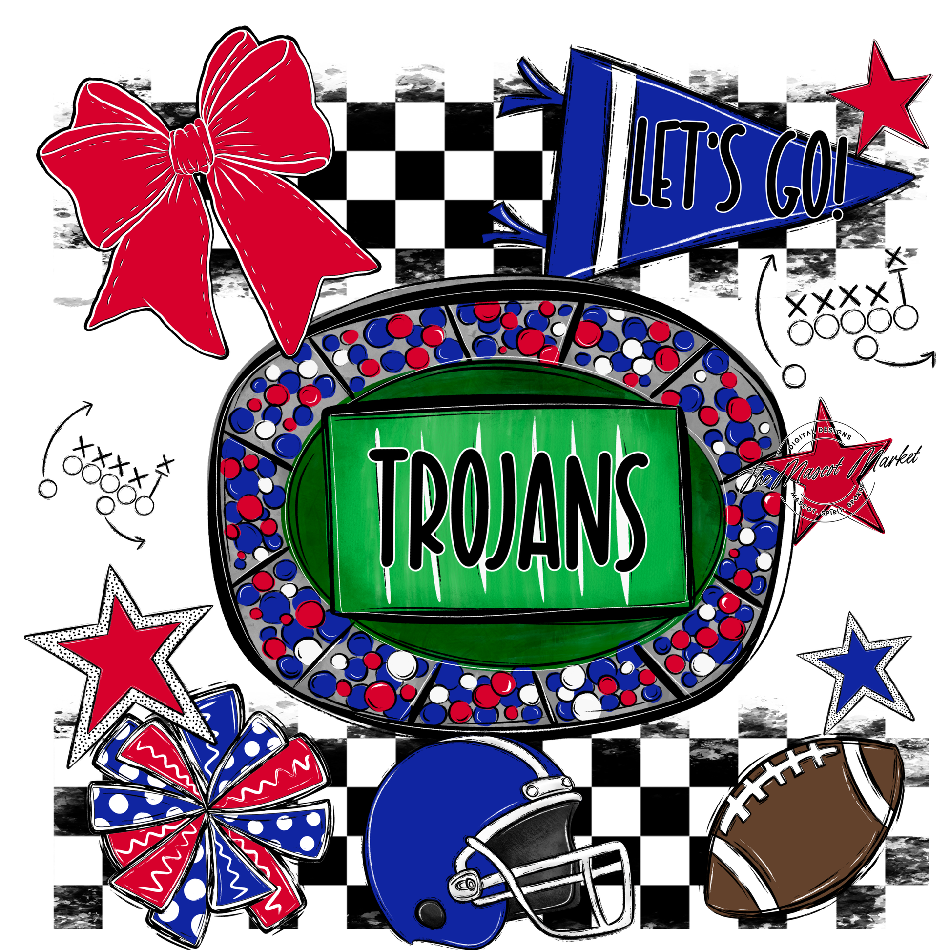 Trojans Checkers Spirit Design-Royal Blue-Red