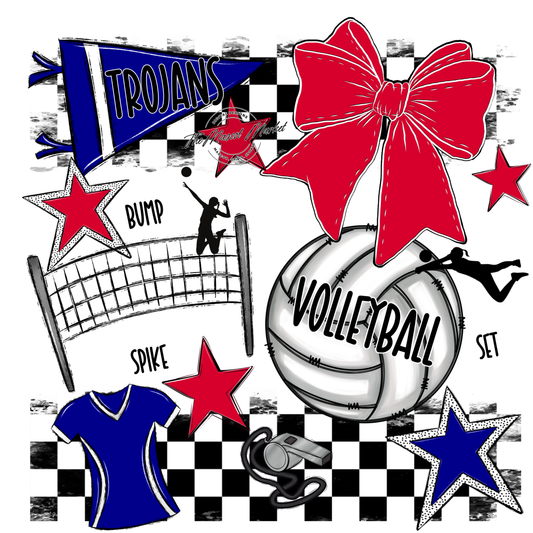 Trojans Checkers Volleyball Spirit Design-Blue-Red