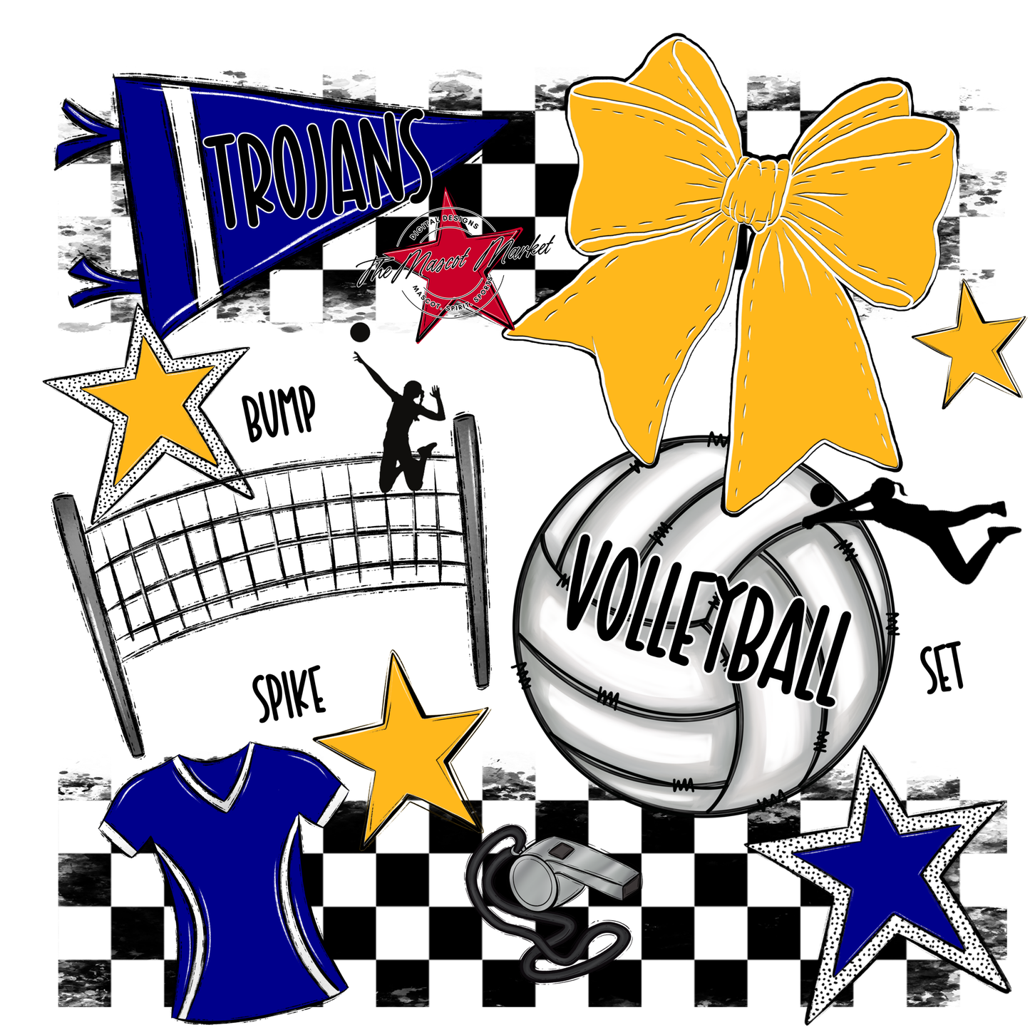 Trojans Checkers Volleyball Spirit Design-Blue-Yellow