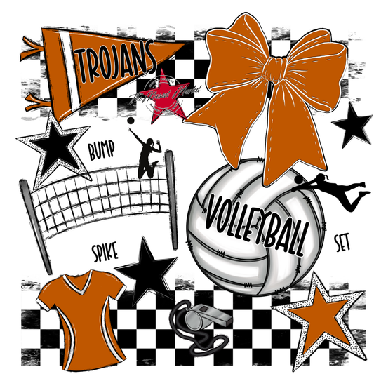 Trojans Checkers Volleyball Spirit Design-Burnt Orange