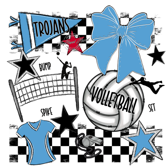 Trojans Checkers Volleyball Spirit Design-Carolina Blue