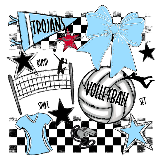 Trojans Checkers Volleyball Spirit Design-Columbia Blue