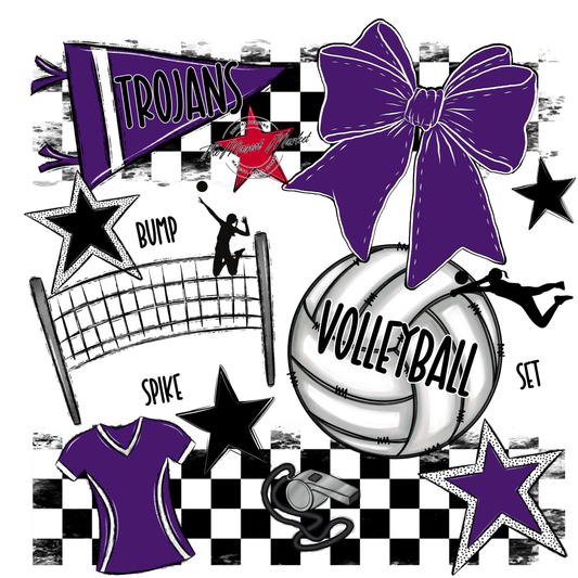Trojans Checkers Volleyball Spirit Design-Purple