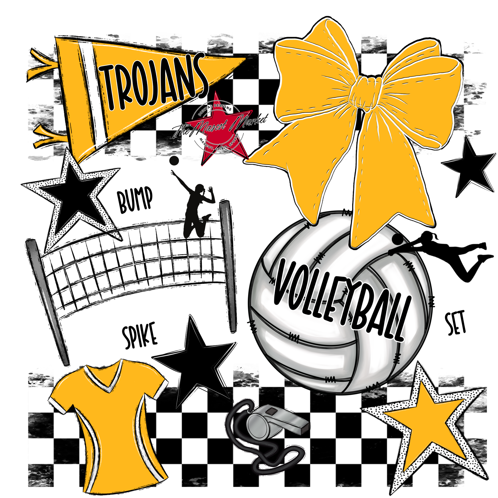 Trojans Checkers Volleyball Spirit Design-Yellow