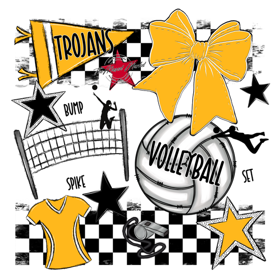 Trojans Checkers Volleyball Spirit Design-Yellow