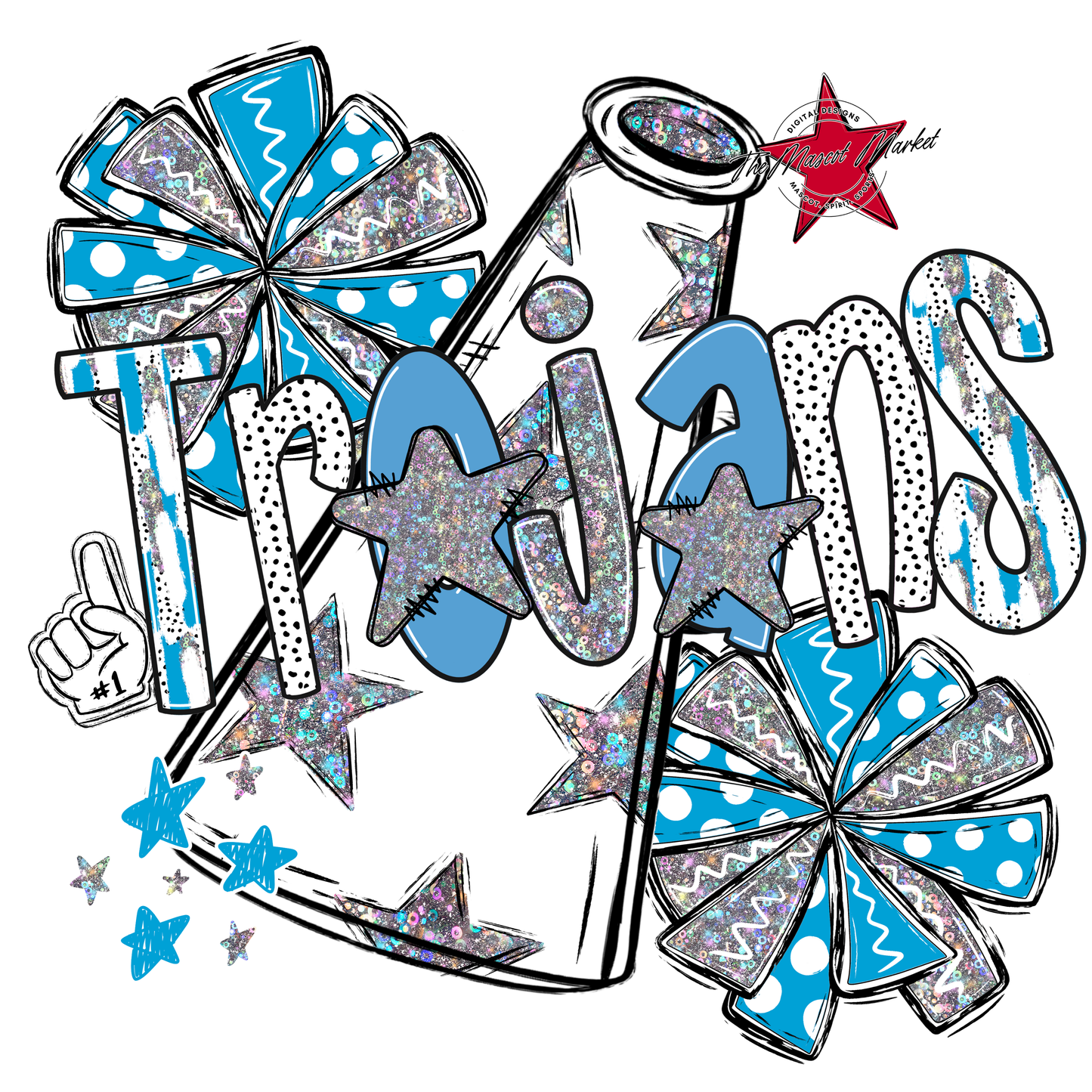 Trojans Cheer Megaphone Scrape-Carolina Blue