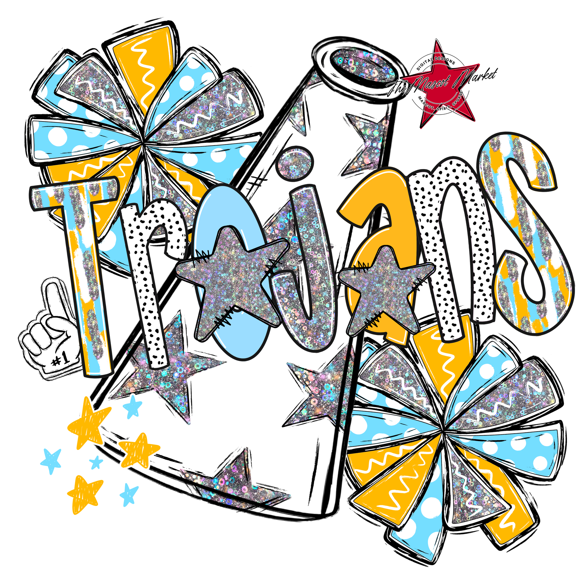 Trojans Cheer Megaphone Scrape-Columbia Blue-Yellow