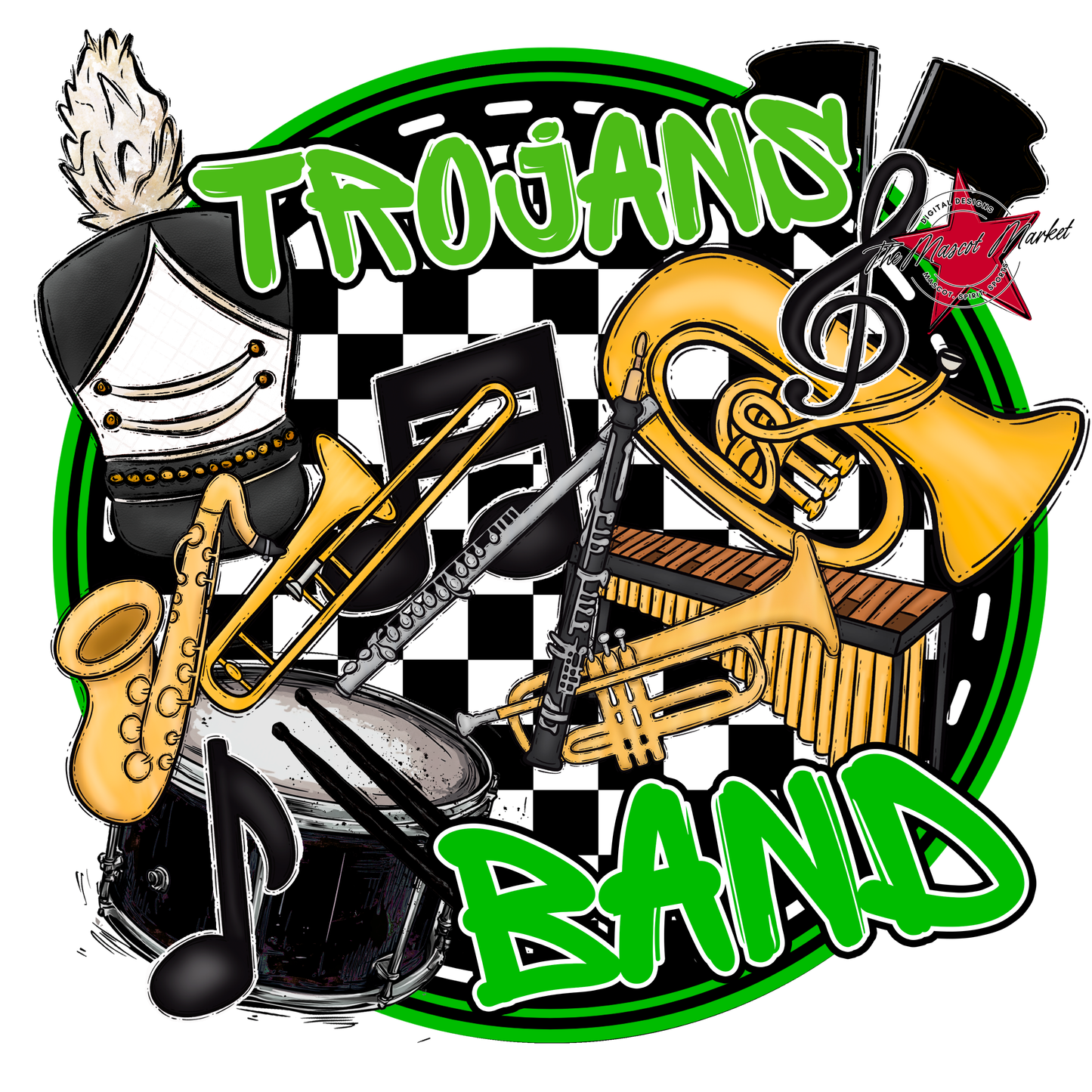 Trojans Circle Band Design-Bright Green