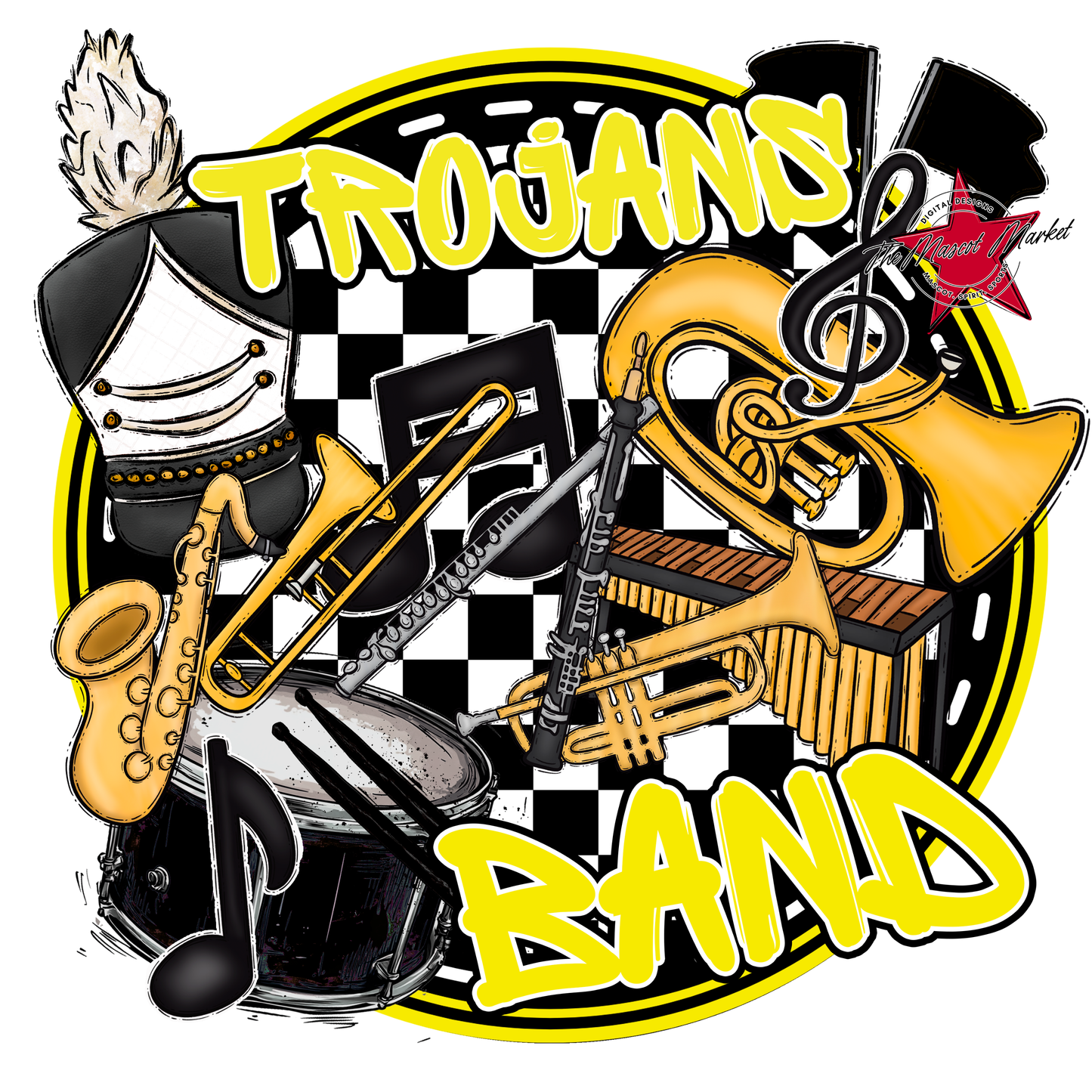 Trojans Circle Band Design-Bright Yellow