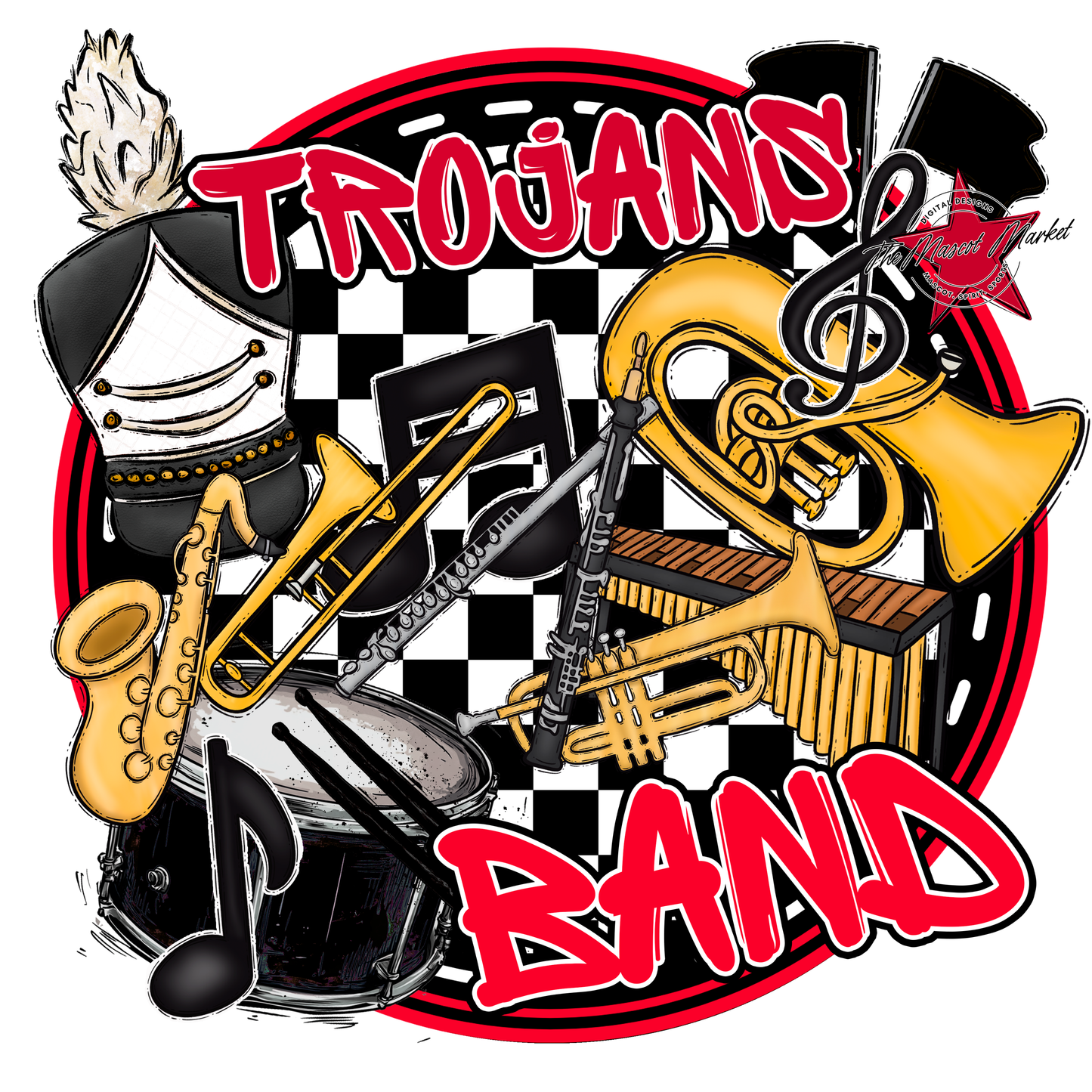 Trojans Circle Band Design-Red