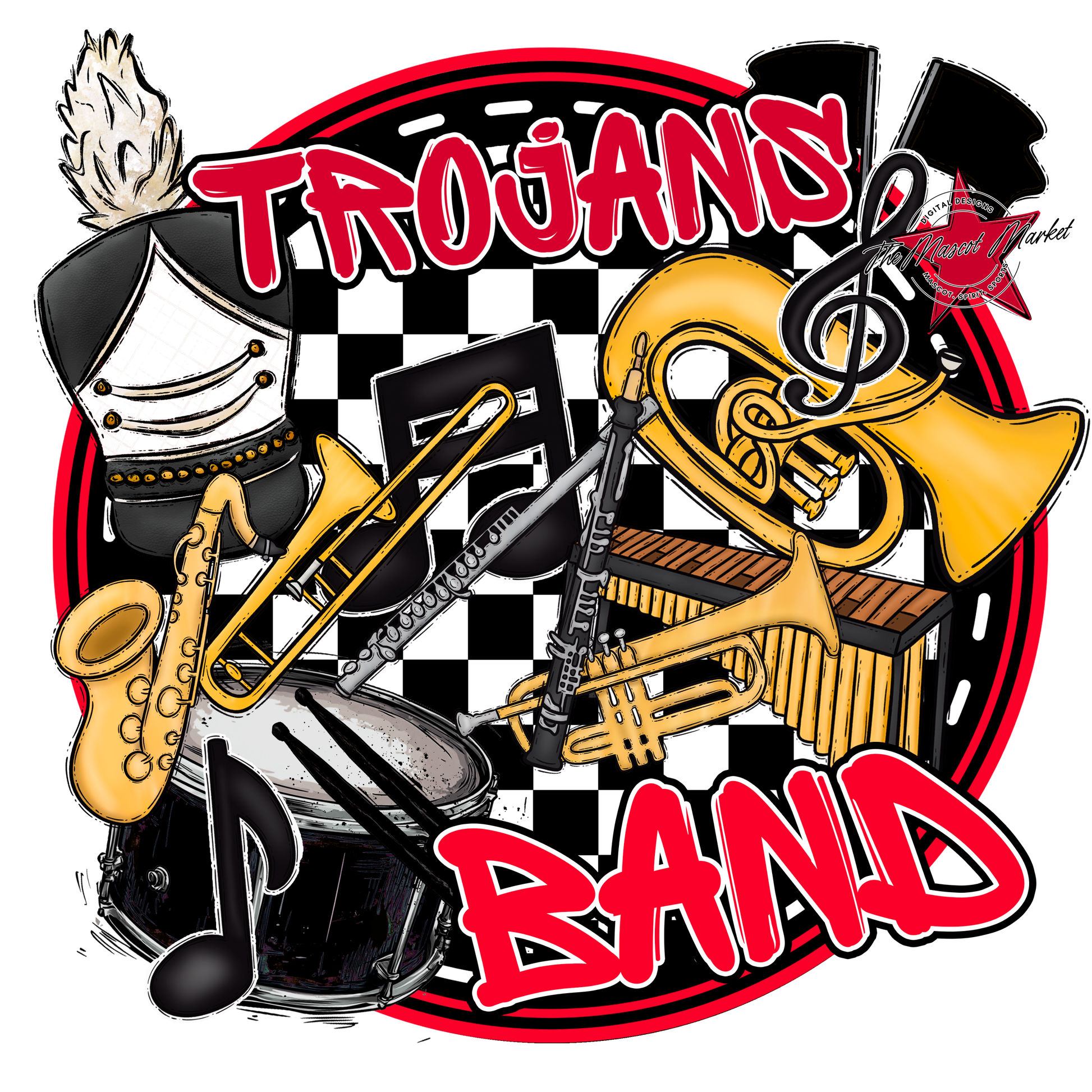 Trojans Circle Band Design-Red