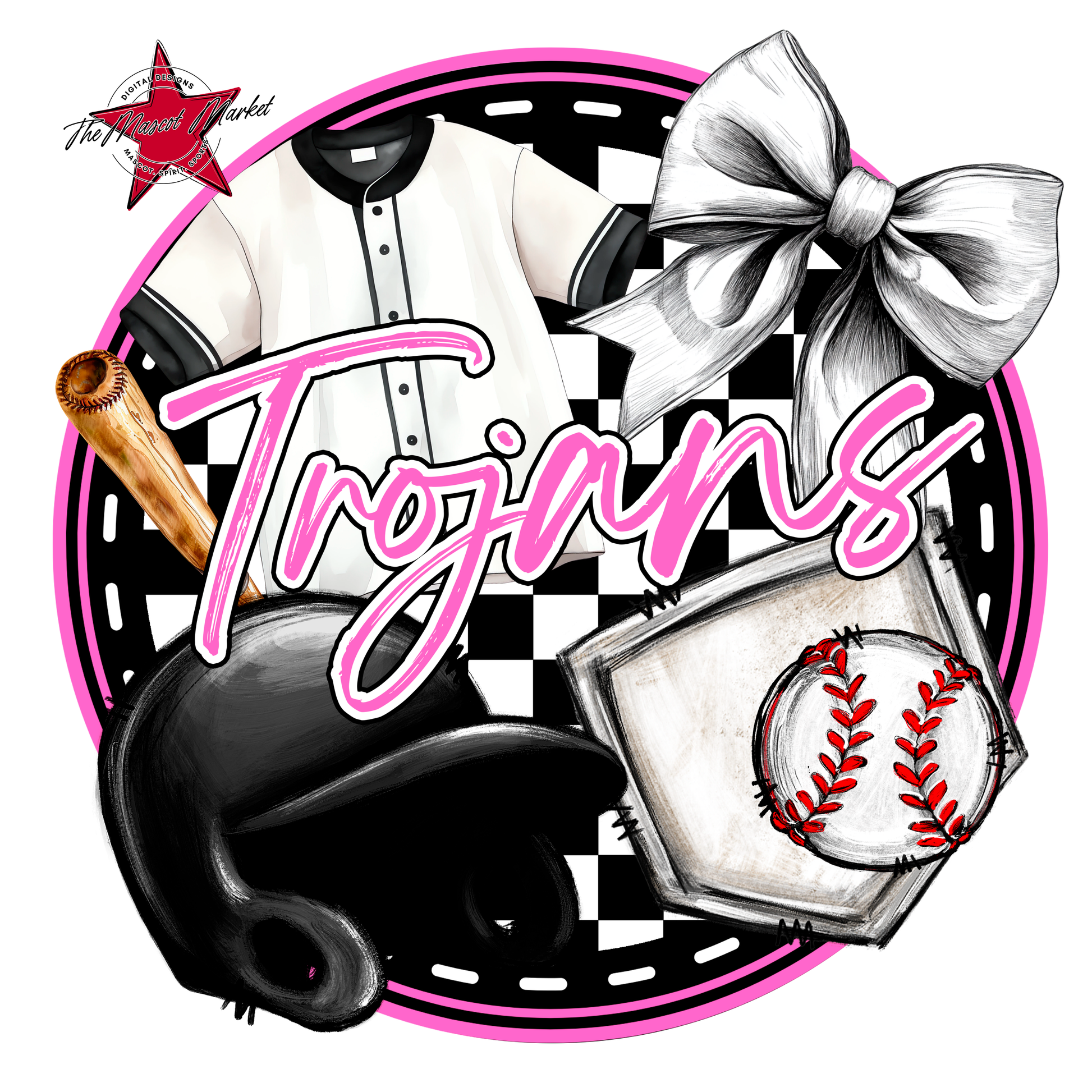 Trojans Circle Baseball Design-Baby Pink