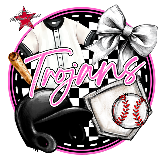 Trojans Circle Baseball Design-Baby Pink