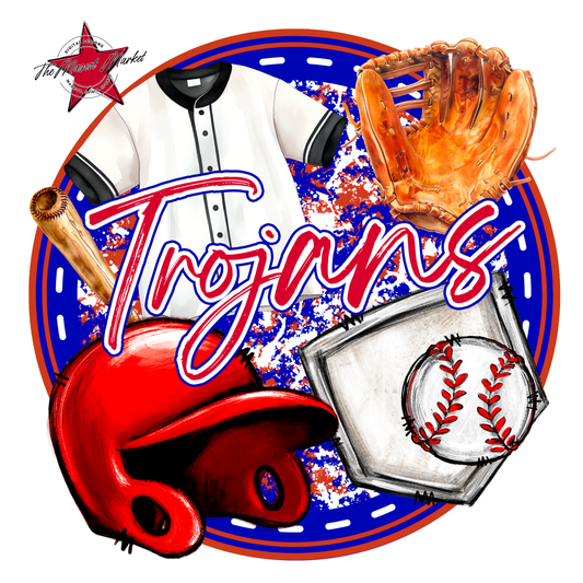 Trojans Circle Baseball Design-Blue-Red