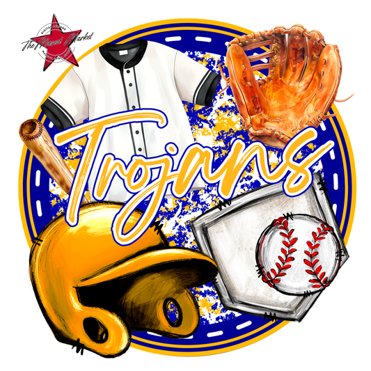 Trojans Circle Baseball Design-Blue-Yellow