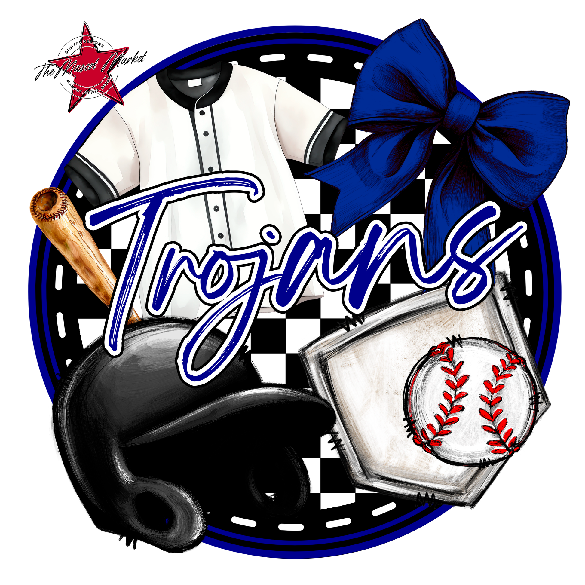 Trojans Circle Baseball Design-Blue