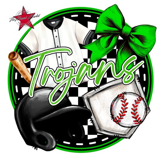 Trojans Circle Baseball Design-Bright Green