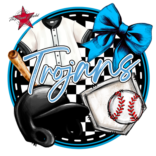 Trojans Circle Baseball Design-Carolina Blue
