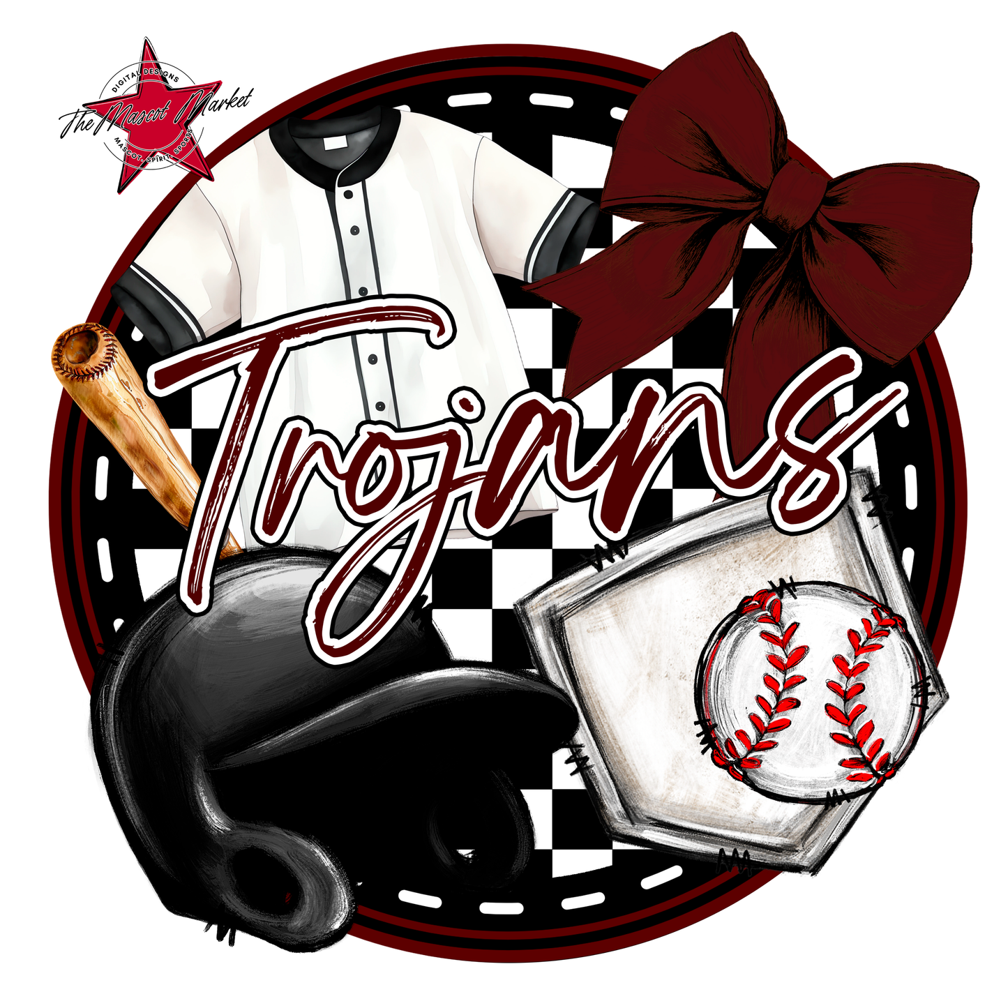 Trojans Circle Baseball Design-Maroon