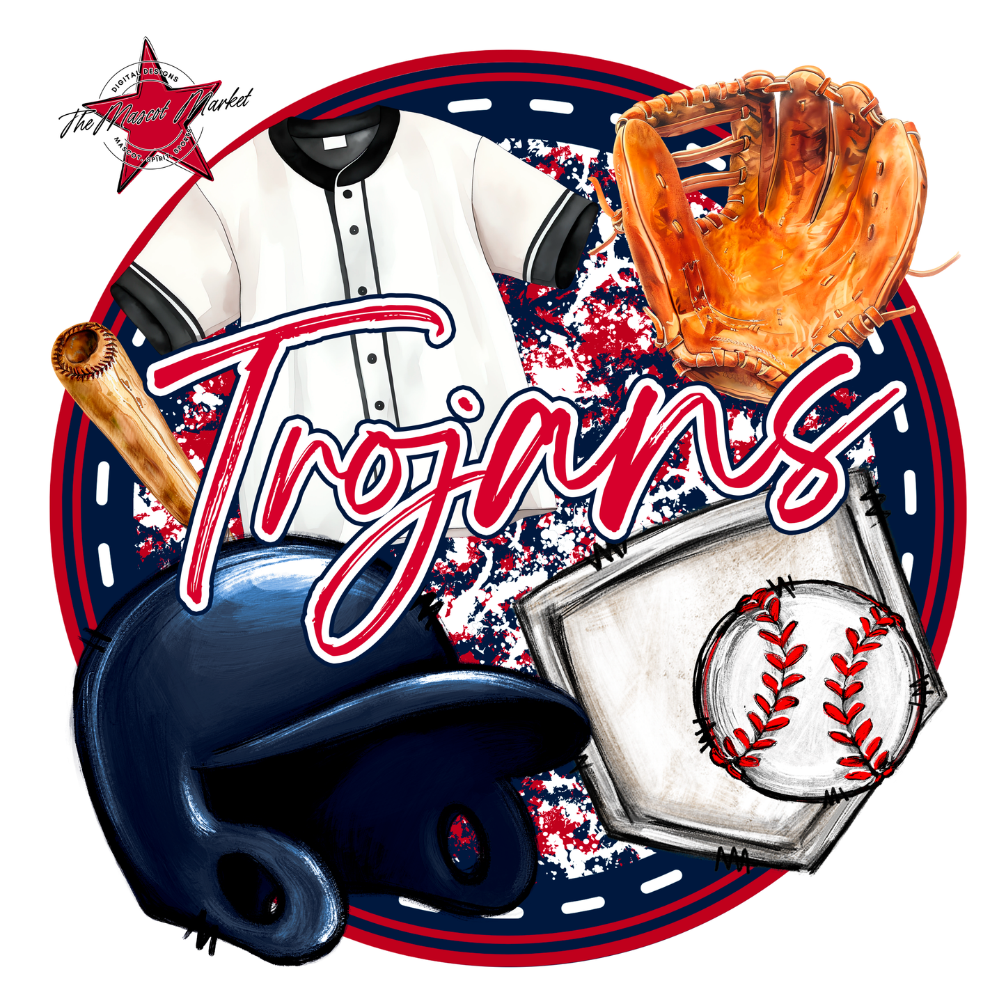 Trojans Circle Baseball Design-Navy-Red