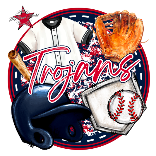 Trojans Circle Baseball Design-Navy-Red