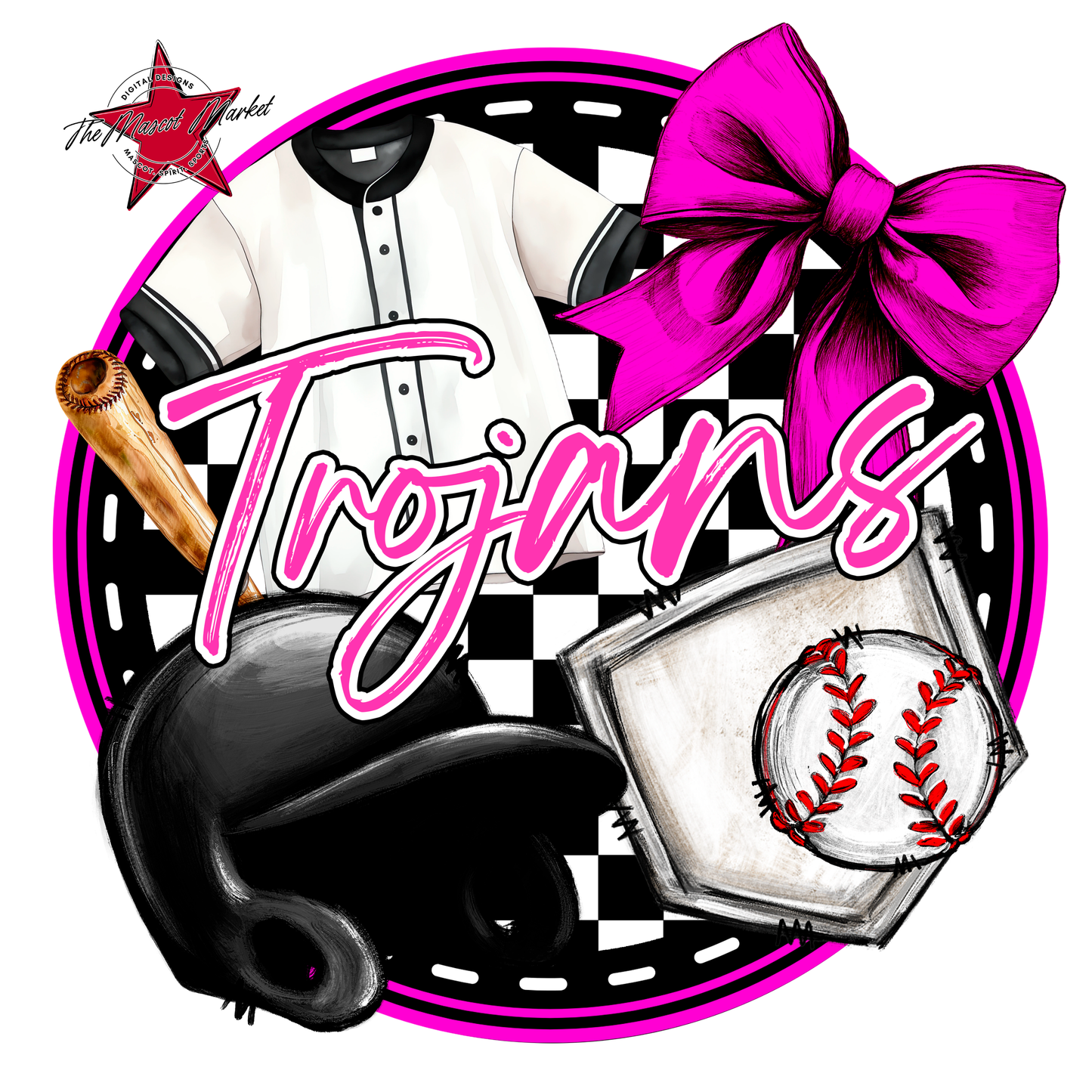 Trojans Circle Baseball Design-Pink